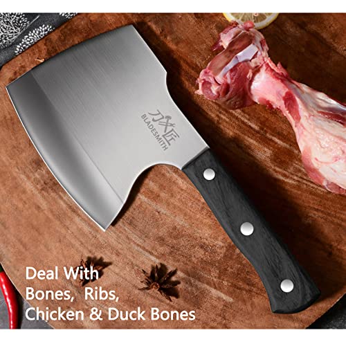 BLADESMITH Meat Cleaver Bone Chopper Knife, 6.3'' Stainless Steel Blade with Pear Wood Handle Q434