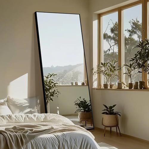 Delma Wall Full Length Mirror with Aluminium Frame, 56x15, Black Z730