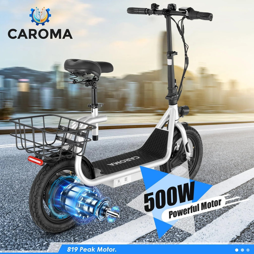 Caroma 500W Electric Scooter with Seat for Adult, 14 inch, 20 MPH F719250