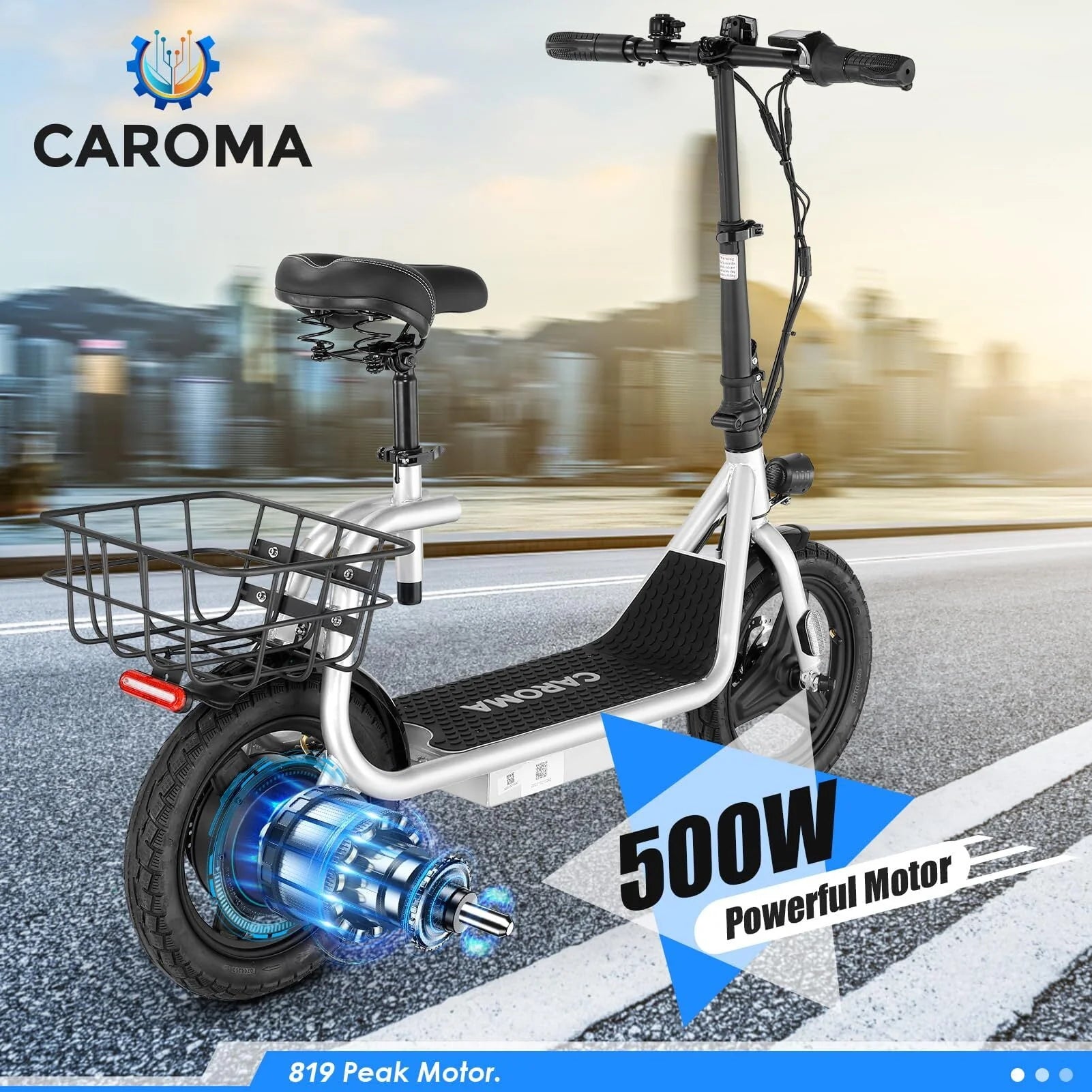 Caroma 500W Electric Scooter with Seat for Adult, 14 inch, 20 MPH F719250