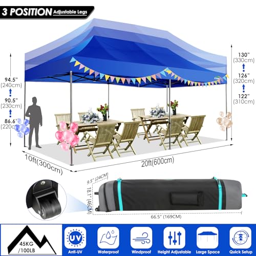 COBIZI 10x20 Heavy Duty Pop Up Canopy Tent with 6 Sidewalls, White A84790