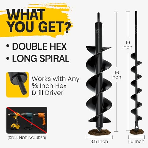 Garden Auger Drill Bit for Planting 2 Pack 1.6x16 & 3.5x16 Inch Q521
