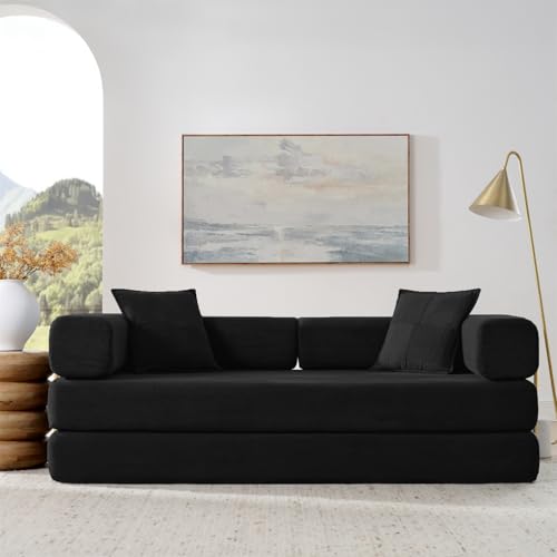 4-in-1 Folding Convertible Sofa Bed, 78 Inch Corduroy Loveseat Sleeper, Beige Y504328
