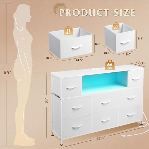 WLIVE Dresser for Bedroom with Charging Station and LED Lights, 8 Drawer R754
