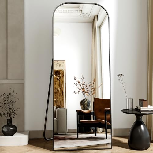 Full Length Mirror 56x21 Inch Arched Floor Standing Wall Mountable Black J48657