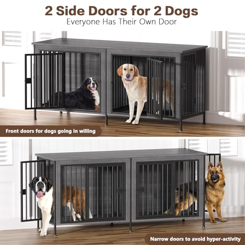 EasyCom XL Wooden Dog Crate Furniture for Medium and Large Breeds, 2 Doors A673