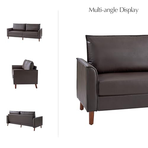 HULALA HOME 78" Faux Leather Sofa with Solid Wood Legs, Brown W53231