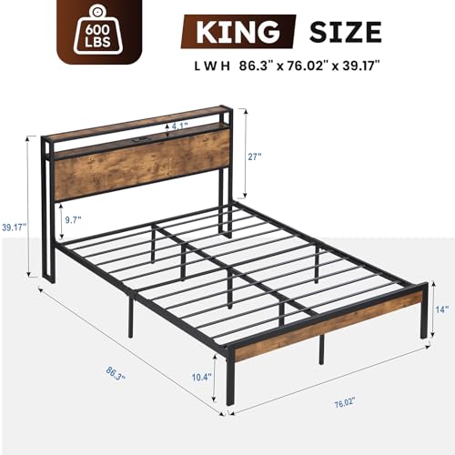 Queen Size Bed Frame with 4 Storage Drawers, LED, Charging Station, Gray L1115