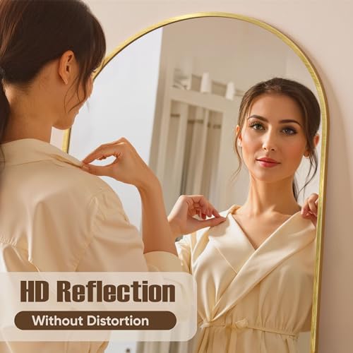 78" Oversized Arched Floor Mirror with Stand, Aluminum Frame, Black N18643