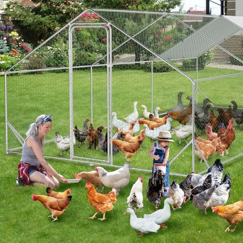 Large Metal Chicken Coop Walk-in Poultry Cage with Waterproof Cover, Double Lockable Doors X5588