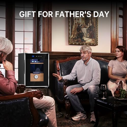 KingChii 16L Electric Cigar Humidor Cabinet with Temperature Control and Spanish Cedar Shelves H300