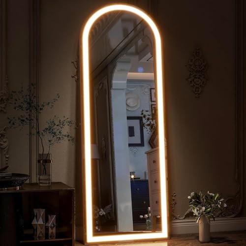 Arched Full Length Mirror with LED Lights, 60"x16" Floor Mirror with Stand T719302