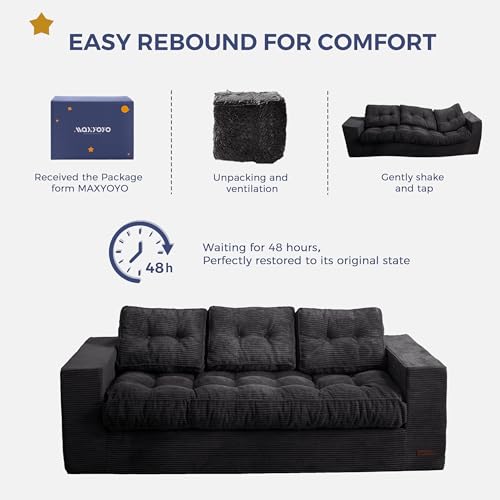 MAXYOYO 3 Seater Boneless Floor Sofa with Tufted Cushion, Beige A96326