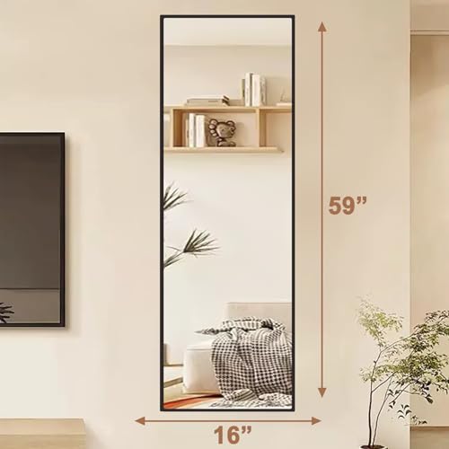WIIS' IDEA Full Length Mirror with Stand, 59"x16" Floor Mirror, Black O584483