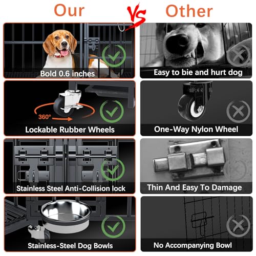aboxoo 42/48 inch Heavy Duty Metal Dog Crate for Large Dogs with Wheels and Tray M5685