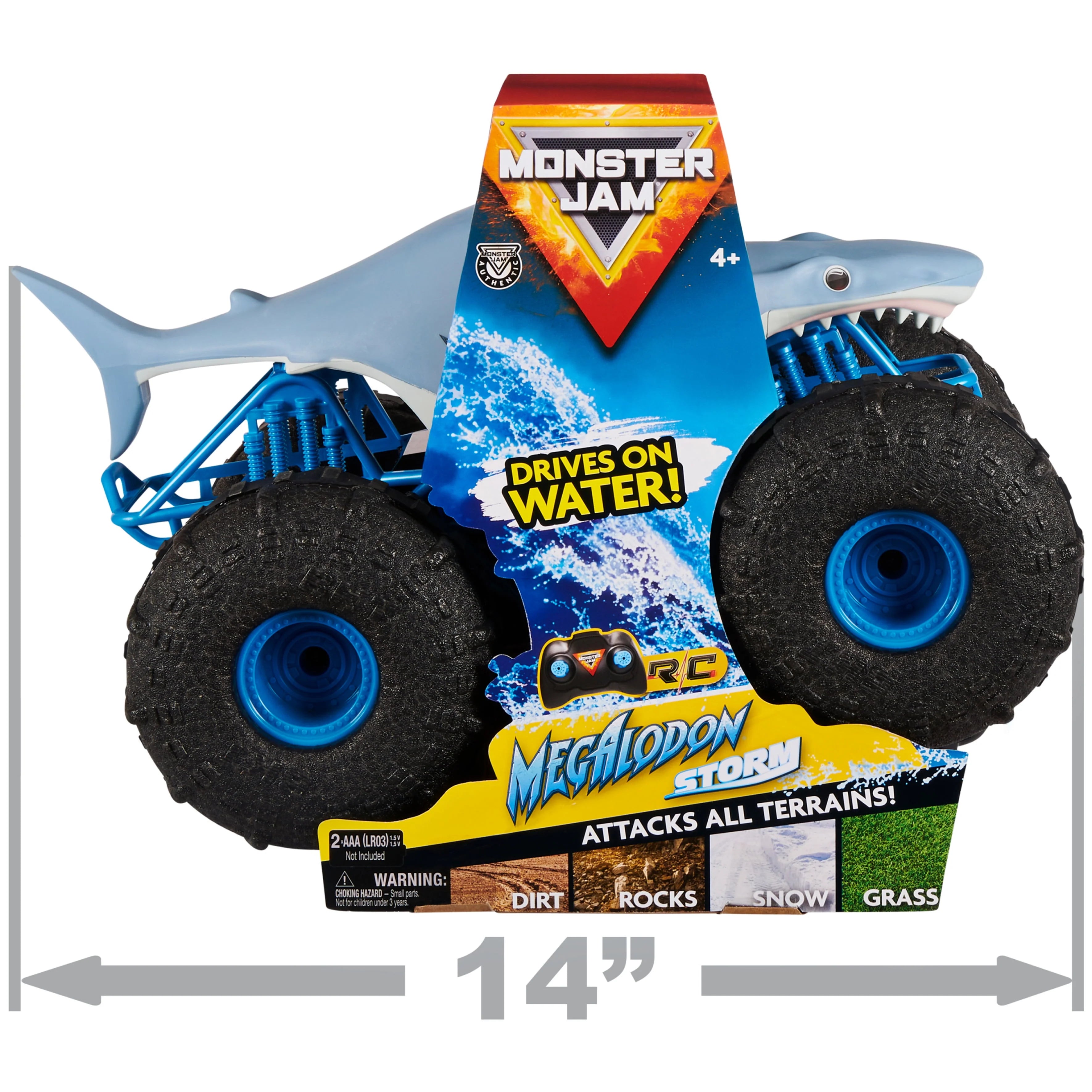 Monster Jam Official Megalodon Storm All-Terrain Remote Control Monster Truck, 1:15 Scale, Ages 4-6+ F331970