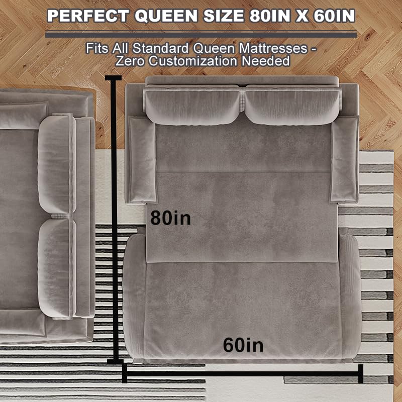 Queen Size Futon Sofa Bed with 2 Pillows, Blue V9731