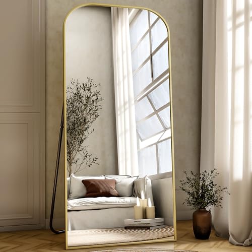 Full Length Mirror 56x21 Inch Arched Floor Standing Wall Mountable Black J48657
