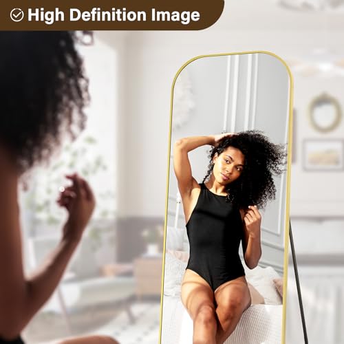 Full Length Mirror 56x21 Inch Arched Floor Standing Wall Mountable Black J48657