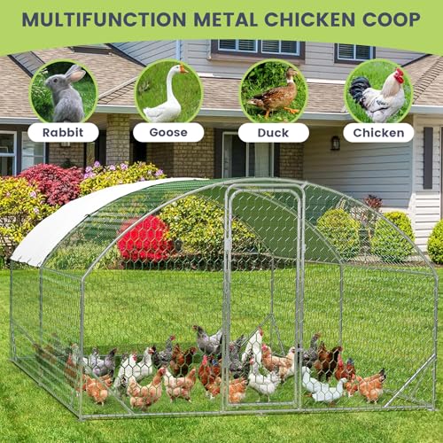 Large Metal Chicken Coop Walk-in Poultry Cage with Waterproof Cover, Double Lockable Doors X5588