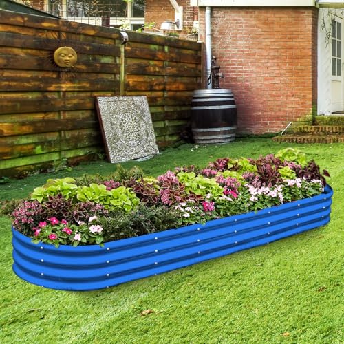 Land Guard 8ft Galvanized Raised Garden Bed Kit, Oval Metal Outdoor Planter Box, Silver D8675