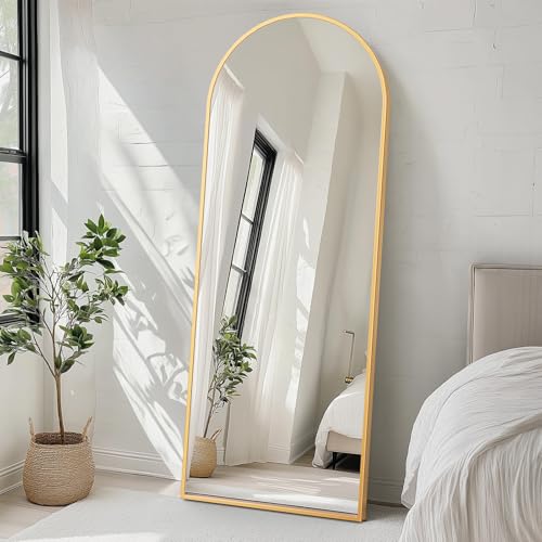 Sweetcrispy 64"x21" Arched Full Length Mirror, Standing or Leaning, Gold U4556
