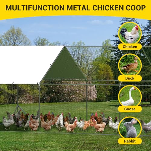 Large Metal Chicken Coop Walk-in Poultry Cage with Waterproof Cover, Double Lockable Doors X5588