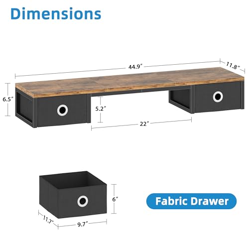TV Riser with Fabric Drawers for 32-60 inch TV, Rustic Brown G130187