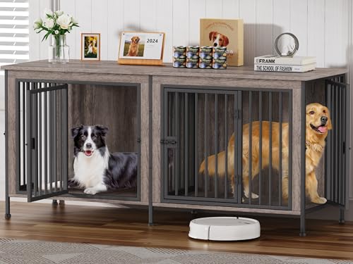 EasyCom XL Wooden Dog Crate Furniture for Medium and Large Breeds, 2 Doors A673
