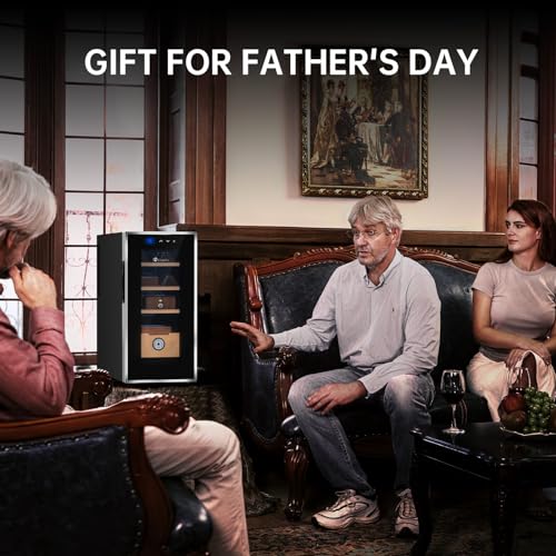KingChii 16L Electric Cigar Humidor Cabinet with Temperature Control and Spanish Cedar Shelves H300