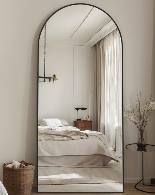 Arched Full Length Floor Mirror 76"x34" Black Freestanding I957