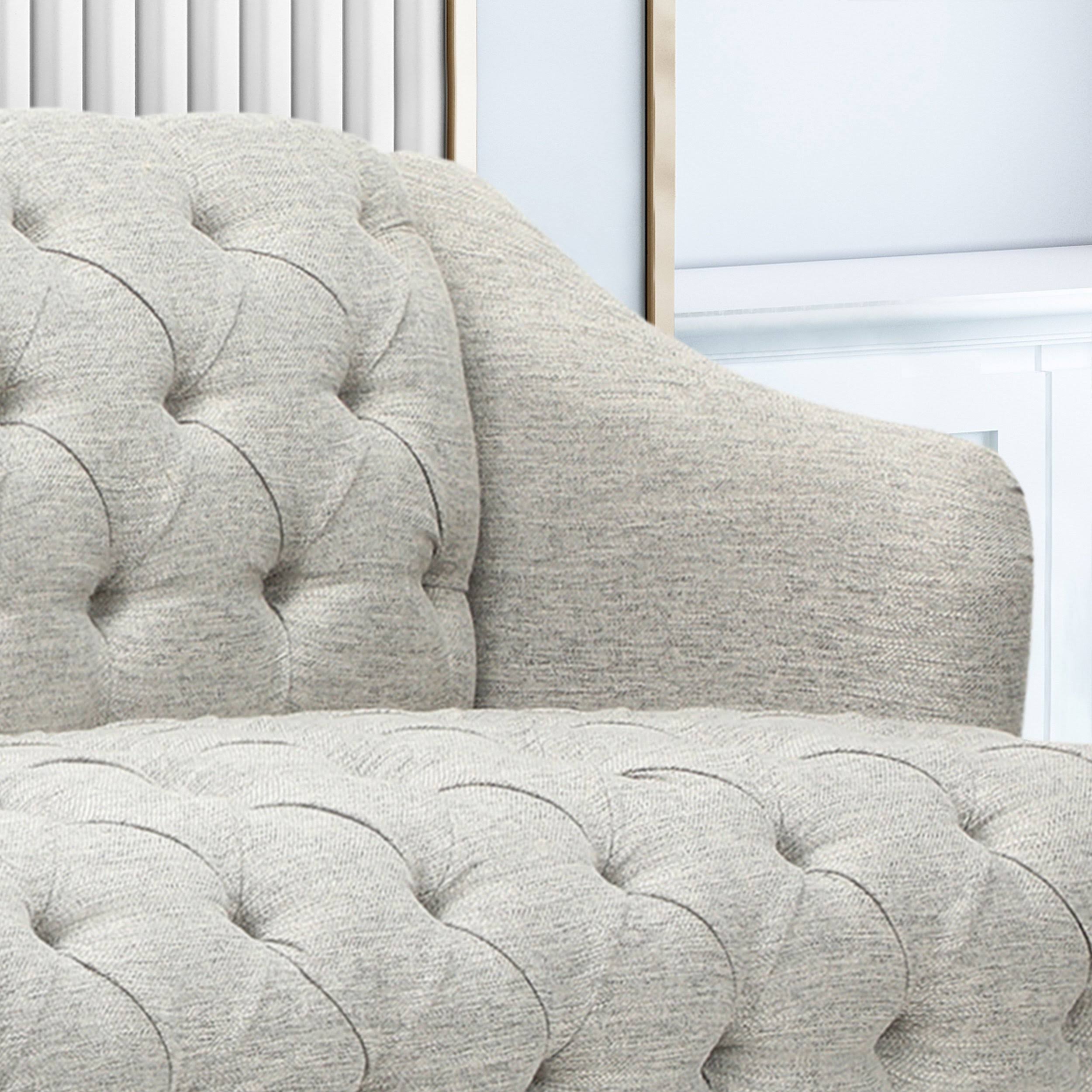 Erin Contemporary Tufted Fabric 3 Seater Sofa, Light Blue and Natural Y434545