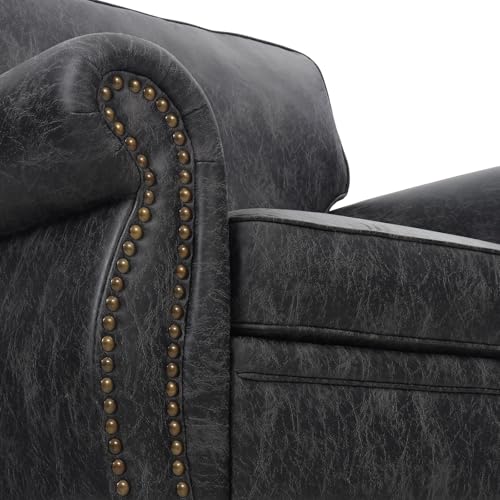 Mid-Century 3-Seater Sofa with Rivet Design, Removable Cover and Solid Wood Frame I150