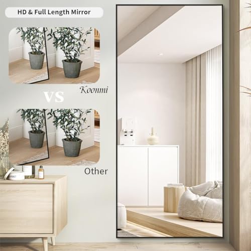 Koonmi Large Full Length Mirror with Stand, Aluminum Alloy Frame, Black G7504