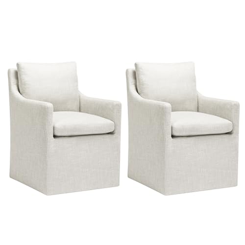 DUHOME Upholstered Dining Chair with 4 Casters, Linen Accent Armchair X915216