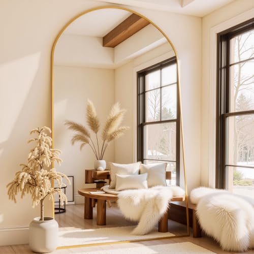 78" Oversized Arched Floor Mirror with Stand, Aluminum Frame, Black N18643