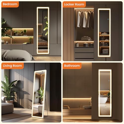 Arched Full Length Mirror with LED Lights, 60"x16" Floor Mirror with Stand T719302