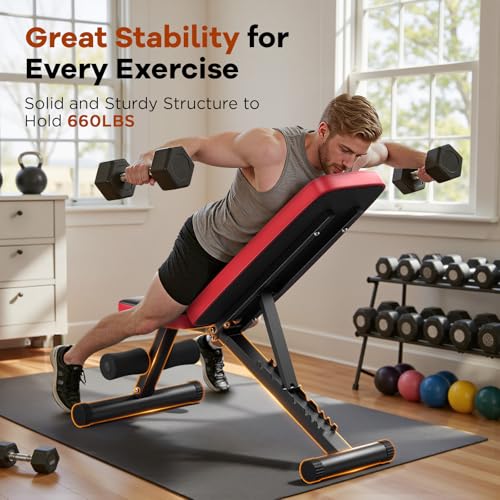 NICEPEOPLE Foldable Weight Bench for Home Gym, 660LBS Capacity Y3204