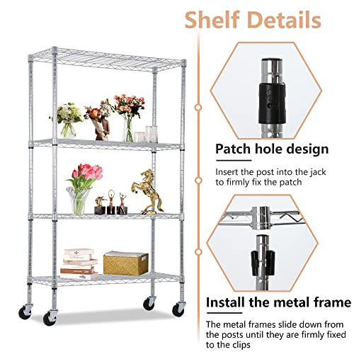 4 Tier NSF Wire Shelving Unit Heavy Duty Steel Storage Rack, Black X19089