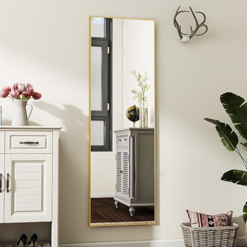 Koonmi Large Full Length Mirror with Stand, Aluminum Alloy Frame, Black G7504