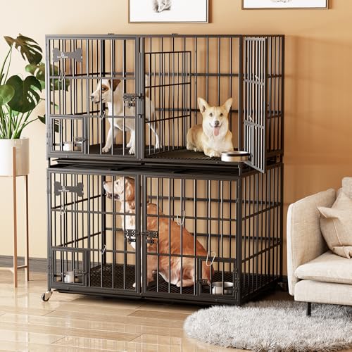 aboxoo 42/48 inch Heavy Duty Metal Dog Crate for Large Dogs with Wheels and Tray M5685