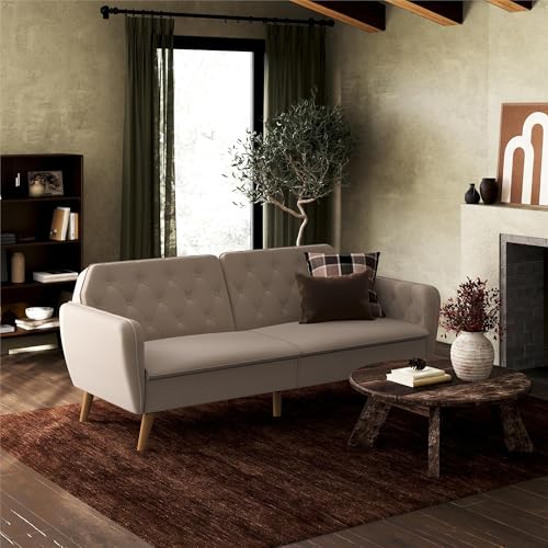 Novogratz Tallulah Memory Foam Futon Convertible Couch, Camel Faux Leather F5939