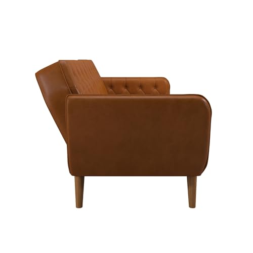 Novogratz Tallulah Memory Foam Futon Convertible Couch, Camel Faux Leather F5939
