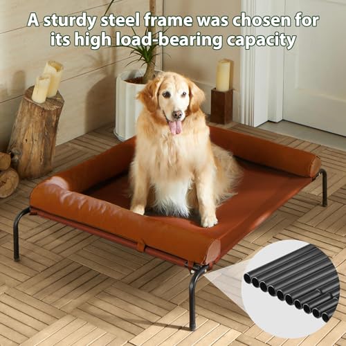 Cooling Elevated Dog Bed for Large Dogs, Waterproof Raised Cot with Headrest, Grey W43220