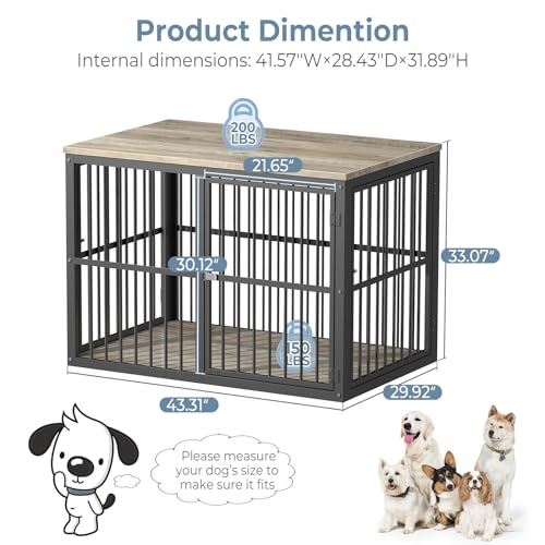 43'' Dog Crate Furniture with 3 Doors, XL Wooden End Table for Medium to Large Dogs M2208