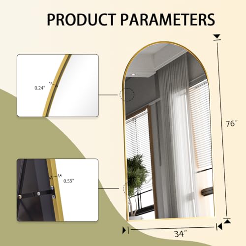 BEAUTYPEAK 65"x24" Arched Full Length Floor Mirror, Black D361