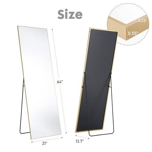 Sweetcrispy 64"x21" Arched Full Length Mirror, Standing or Leaning, Gold U4556