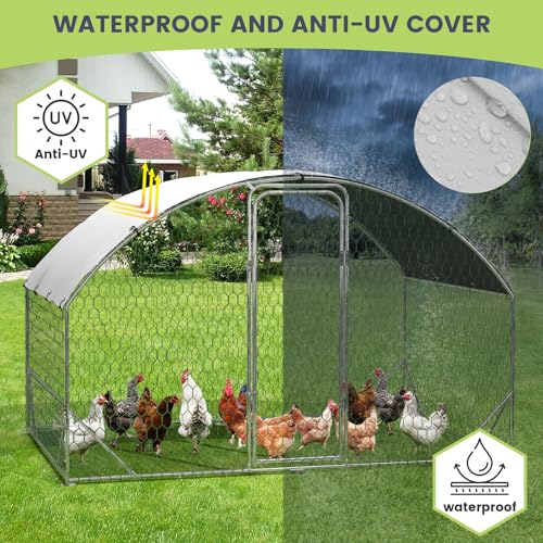 Large Metal Chicken Coop Walk-in Poultry Cage with Waterproof Cover, Double Lockable Doors X5588