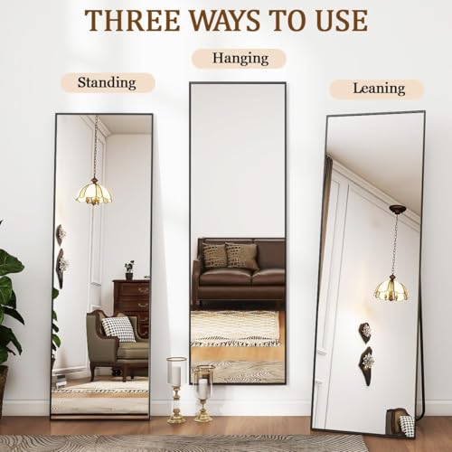 Koonmi Large Full Length Mirror with Stand, Aluminum Alloy Frame, Black G7504