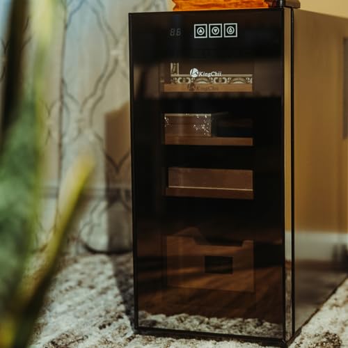 KingChii 16L Electric Cigar Humidor Cabinet with Temperature Control and Spanish Cedar Shelves H300